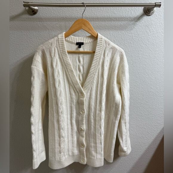 Talbots Ivory/Cream Cable Knit Cardigan Sweater Soft Wool Blend Large Petite - Picture 1 of 5